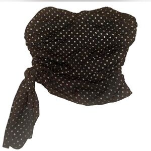 Women's Unbranded Black Silver Polka Dot Strapless Ruched Top